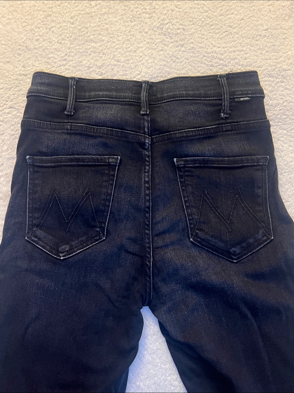 MOTHER Hustler Ankle Fray Crop Flare High Rise Washed Black Jeans 29 - Picture 13 of 14